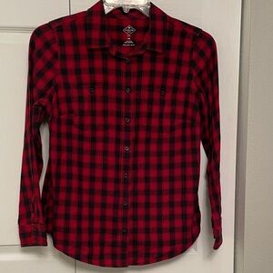 St. John’s Bay Red & Black Plaid Checkered Button Down Flannel Shirt Petite M